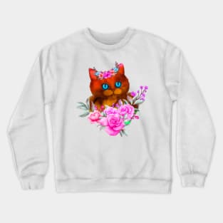 cat among the flowers Crewneck Sweatshirt